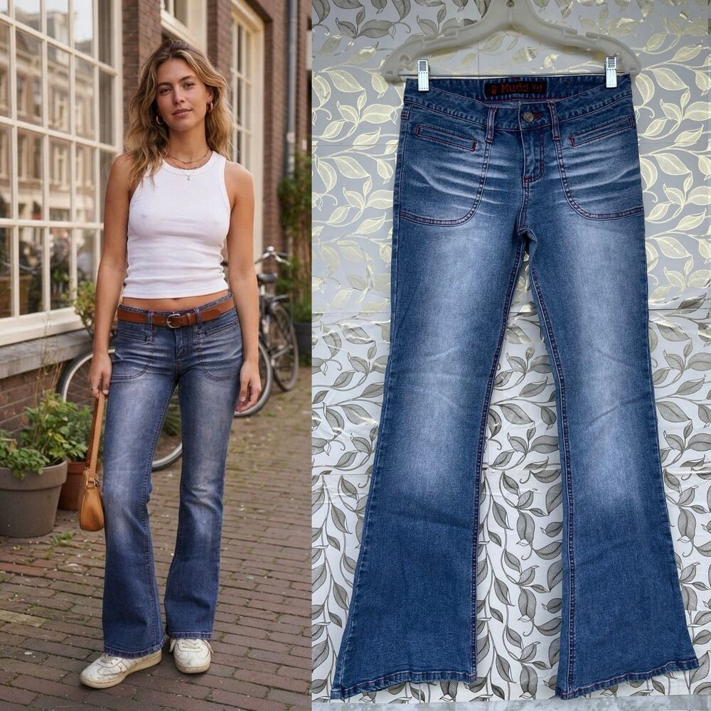 Early 2000s Vintage Mudd Low Rise Flare Denim Jeans 28 Retro McBling
